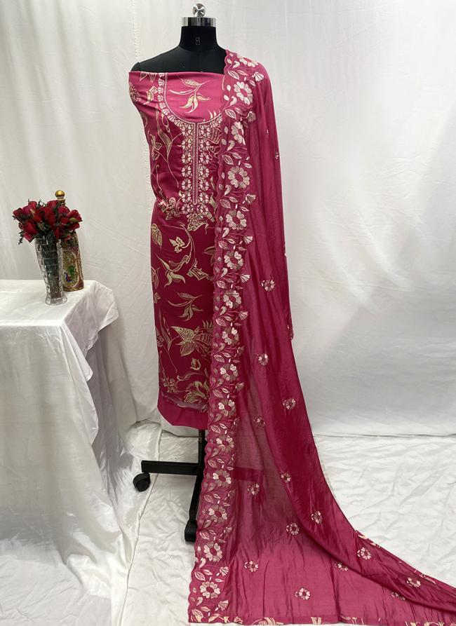 Modal Silk Pink Party Wear Thread Work Dress Material